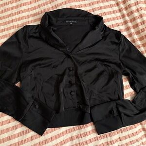 Cotton Candy LA black satin button-up crop top